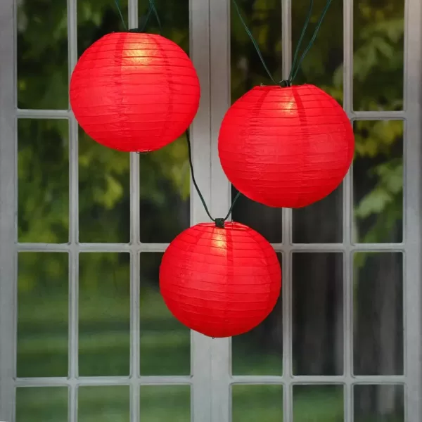 LUMABASE 10 in. 10-Light Red Paper Lantern String Lights