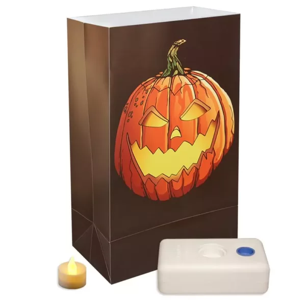 LUMABASE 11 in. LED Battery Operated Luminaria Kit - Jack-O'-Lantern (Set of 12)