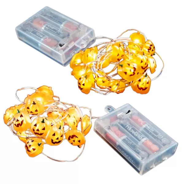 LUMABASE Battery Operated LED Waterproof Mini String Lights with Timer (20-Count) Jack O' Lantern (Set of 2)