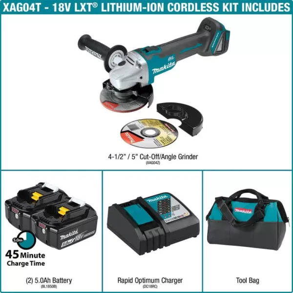 Makita 18-Volt  5.0Ah LXT Lithium-Ion Brushless Cordless 4-1/2 / 5 in. Cut-Off/Angle Grinder Kit