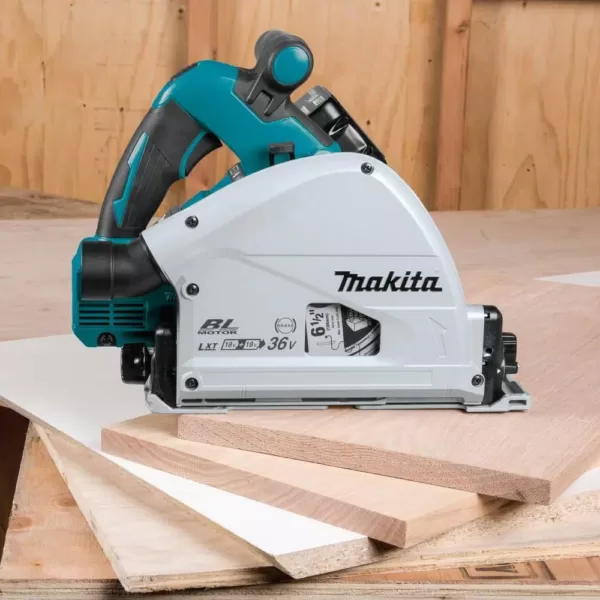 Makita 18V X2 LXT (36V) Brushless 6-1/2 in. Plunge Circular Saw Kit 5.0Ah with bonus Guide Rail and 18V Brushless Impact Driver