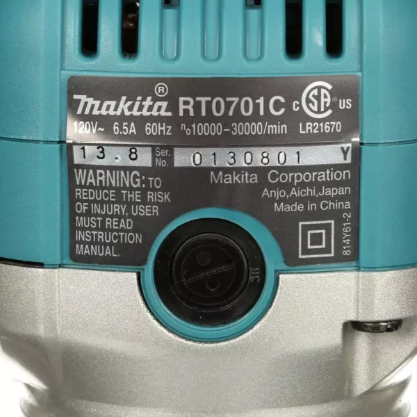 Makita 6.5 Amp 1-1/4 HP Corded Variable Speed Compact Router with 3 Bases (Plunge, Tilt, and Offset Base)