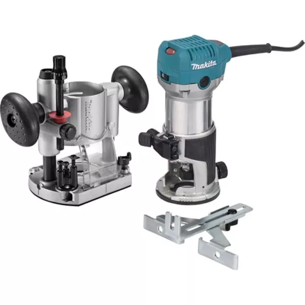 Makita 6.5 Amp 1-1/4 HP Corded Plunge Base Variable Speed Compact Router Kit With Collet, Base, Straight Guide, (2) Wrenches