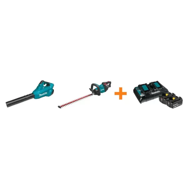 Makita 18V X2 LXT Blower and 18V LXT 24 in. Hedge Trimmer with bonus 18V LXT Starter Pack