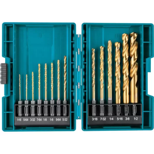 Makita Impact 1/4 in. Hex Shank Gold Titanium Drill Bit Set (14-Piece)