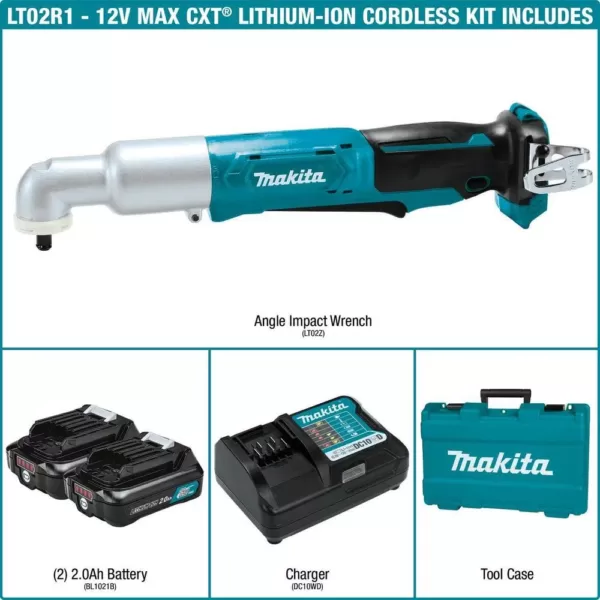 Makita 12-Volt MAX CXT Lithium-Ion Cordless 3/8 in. Angle Impact Wrench Kit 2.0Ah