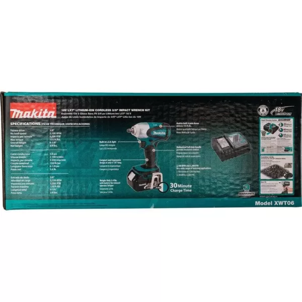 Makita 18-Volt LXT Lithium-Ion 3/8 in. Cordless Square Drive Impact Wrench Kit with (2) Batteries 3.0Ah Charger and Bag