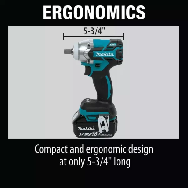 Makita 18-Volt LXT Lithium-Ion Compact Brushless Cordless 1/2 in. 3-Speed Impact Wrench Kit, 2.0Ah