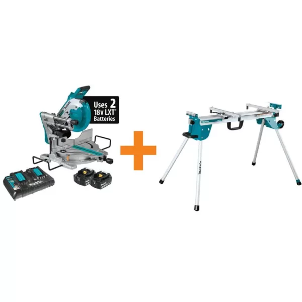 Makita 18-Volt Lithium-Ion Brushless Cordless 10 in. Dual-Bevel Sliding Compound Miter Saw and Compact Folding Miter Saw Stand