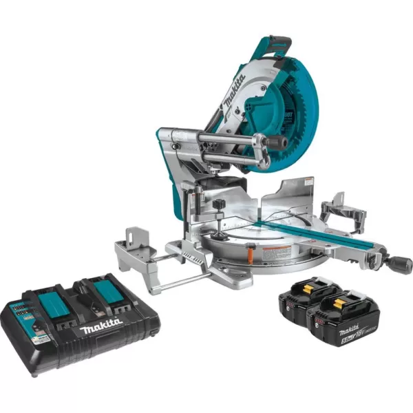 Makita 18-Volt X2 LXT Lithium-Ion (36-Volt) 12 in. Brushless Dual-Bevel Sliding Compound Miter Saw Kit AWS Capable 5.0 Ah