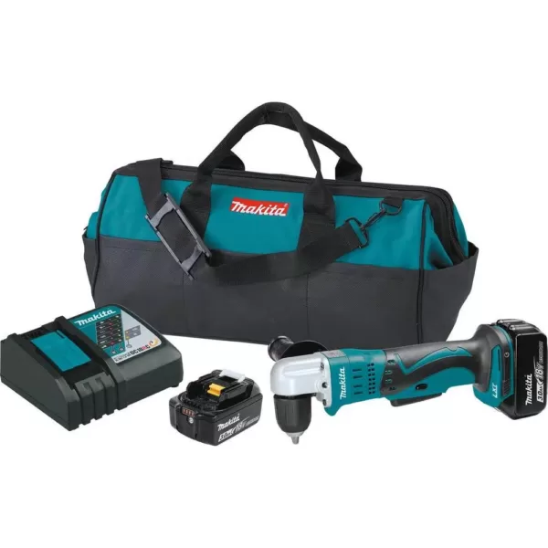 Makita 18-Volt LXT Lithium-Ion 3/8 in. Cordless Angle Drill Kit with (2) Batteries 3.0Ah, Charger, Tool Bag