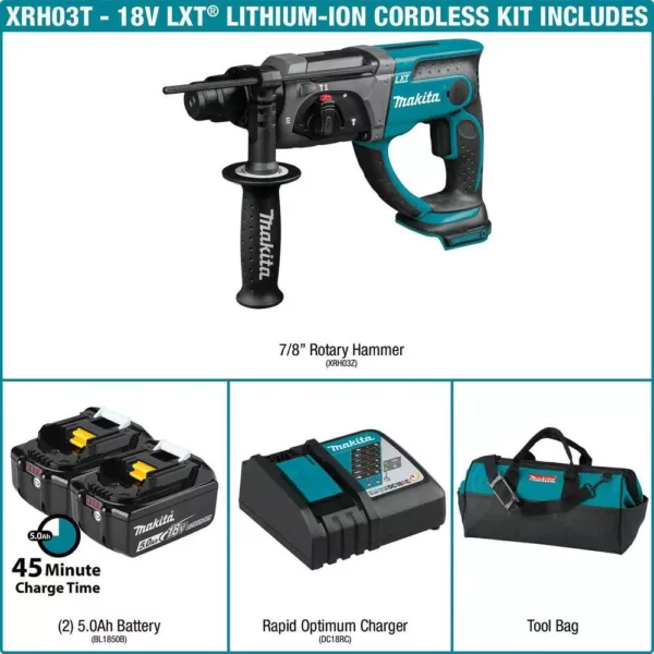 Makita 18-Volt LXT Lithium-Ion 7/8 in. Cordless SDS-Plus Concrete/Masonry Rotary Hammer Drill Kit w/ (2) batteries 5.0Ah, Bag