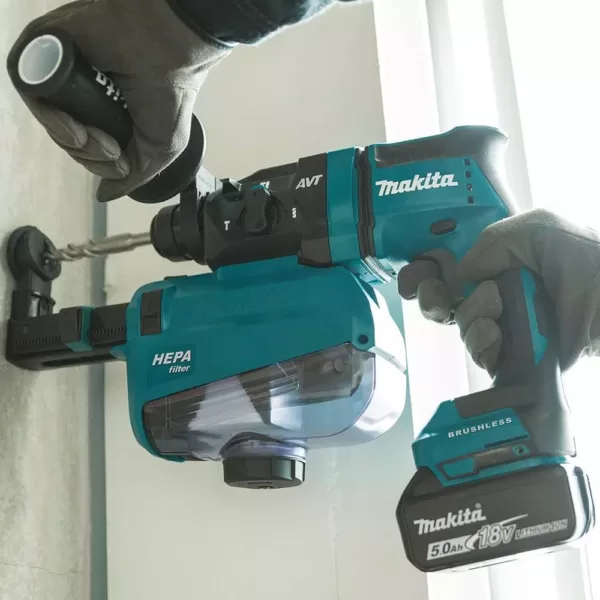 Makita 18-Volt 11/16 in. LXT Lithium-Ion Brushless AVT SDS-Plus Rotary Hammer Kit with HEPA Dust Extractor AWS Capable 5.0 Ah