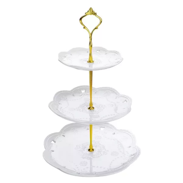 MALACASA 3-Tiered White Cupcake Tower Stand Porcelain Tiered Serving Stand Round Dessert Stand