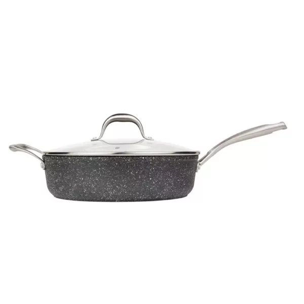 MasterPan Granite Ultra 5 qt. Cast Aluminum Nonstick Saute Pan in Black with Glass Lid