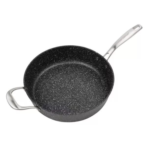 MasterPan Granite Ultra 5 qt. Cast Aluminum Nonstick Saute Pan in Black with Glass Lid