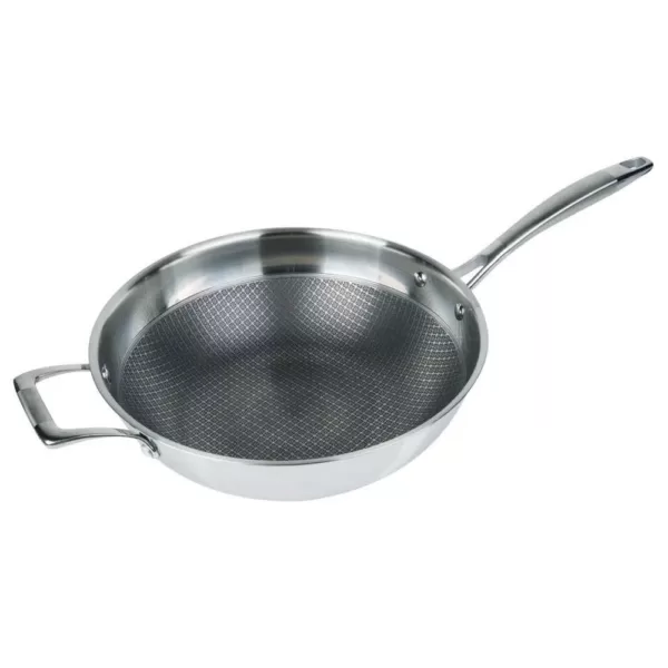 MasterPan 3-Ply Stainless Steel Premium ILAG 11 in. Non-Stick Scratch-Resistant Wok with Glass Lid