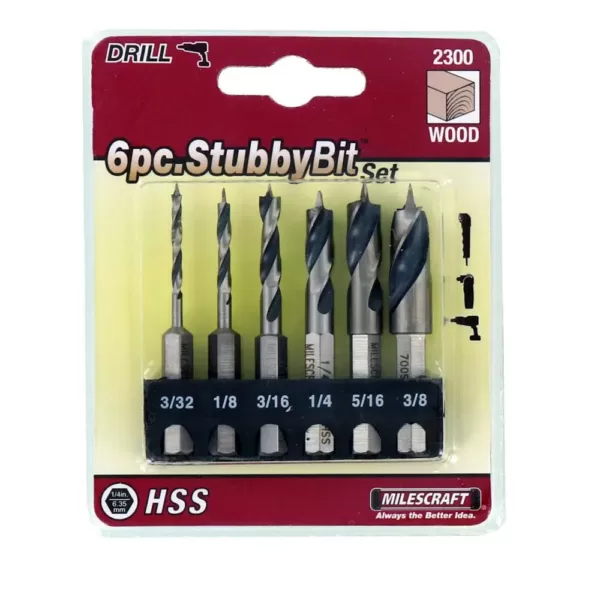 Milescraft Wood Stubby Bit Set with 1/4 in. Hex Shaft (6-Piece)