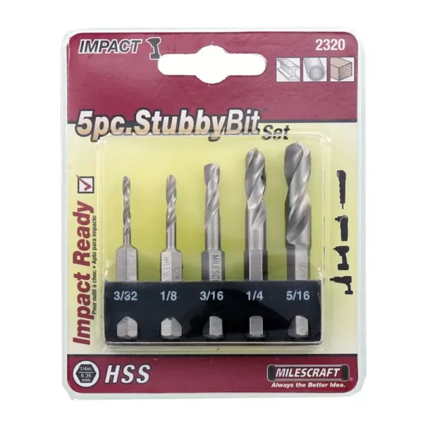 Milescraft Metal Stubby Bit Set with 1/4 in. Hex Shaft (5-Piece)