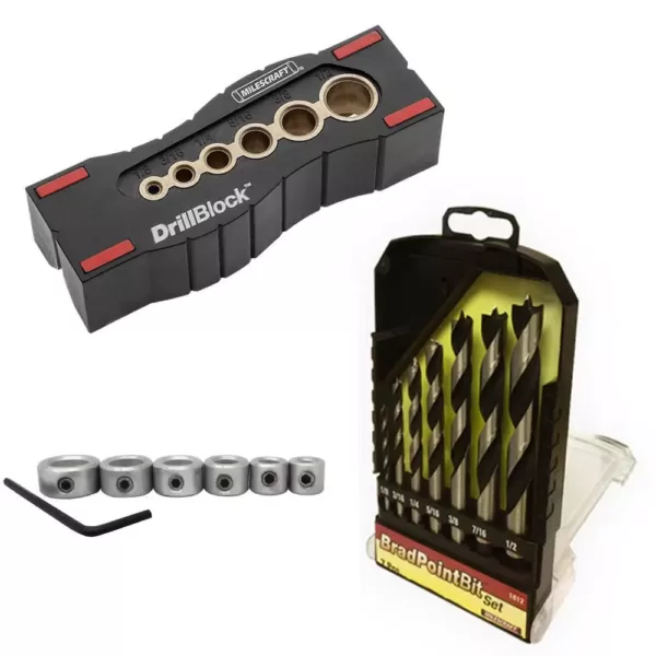 Milescraft Precise Drilling Bundle with Drill Block, Drill Bits and Drill Stops