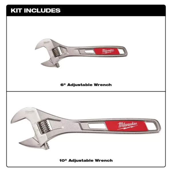 Milwaukee 6 in. and 10 in. Adjustable Wrench (2-Pack)