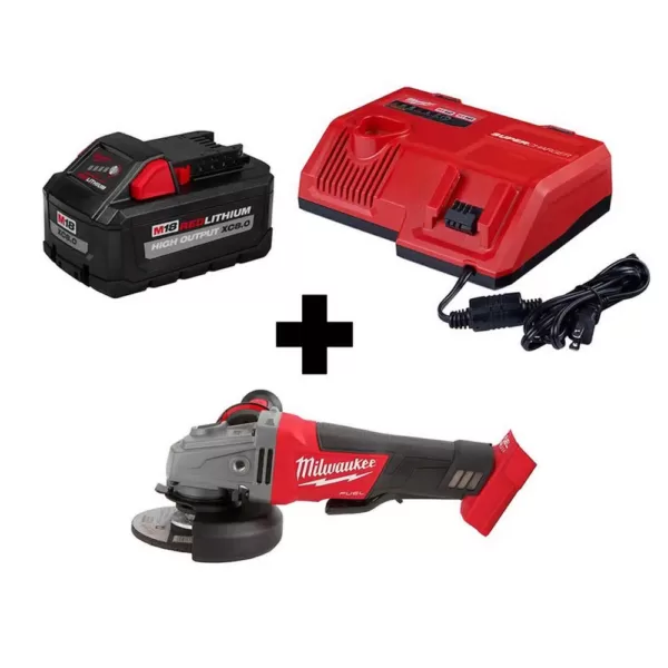 Milwaukee M18 FUEL 18-Volt Lithium-Ion Brushless Cordless 4-1/2 in./5 in. Grinder Paddle Switch w/ Super Charger and 8.0Ah Battery