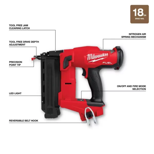 Milwaukee M18 FUEL 18-Volt Lithium-Ion Brushless Gen II 18-Gauge Cordless Brad Nailer (2-Tool)