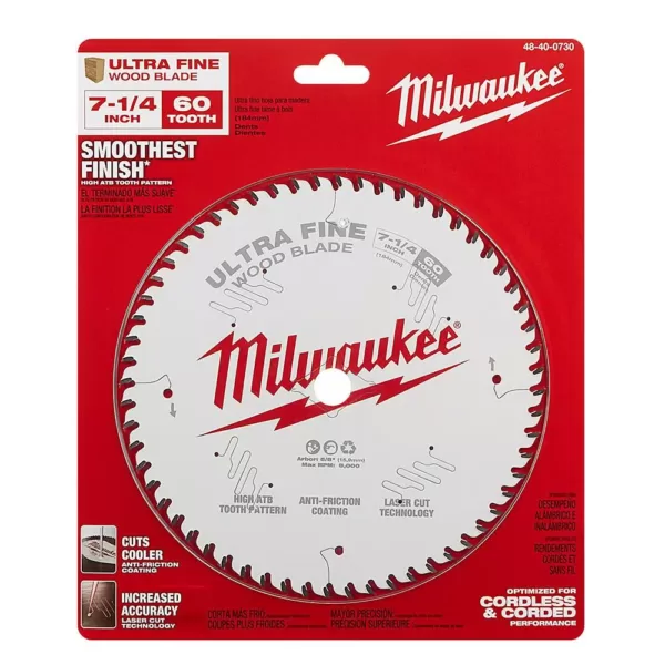 Milwaukee 7-1/4 in. x 60-Tooth Ultra Fine Finish Circular Saw Blade