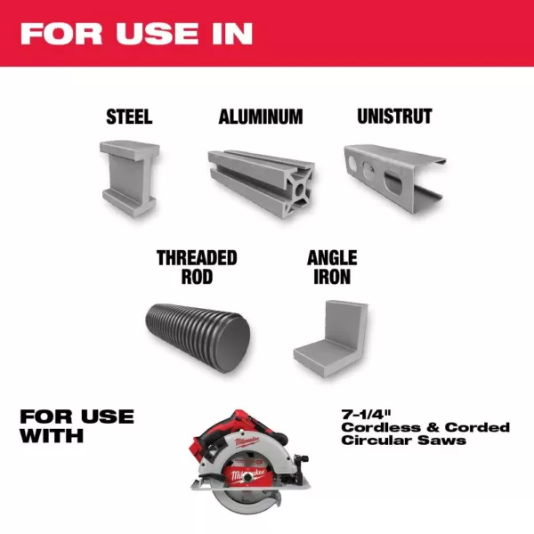 Milwaukee 7-1/4 in. x 48 Carbide Teeth Metal Cutting Circular Saw Blade