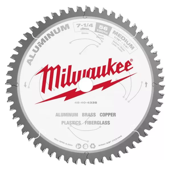 Milwaukee 7-1/4 in. x 56 Carbide Teeth Aluminum Cutting Circular Saw Blade