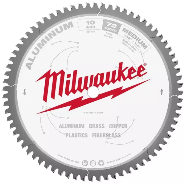 Milwaukee 10 in. x 72 Carbide Teeth Aluminum Cutting Circular Saw Blade