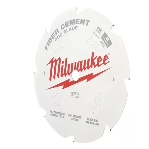 Milwaukee 12 in. x 8-Tooth Polycrystalline Diamond (PCD) Tipped Fiber Cement Cutting Saw Blade