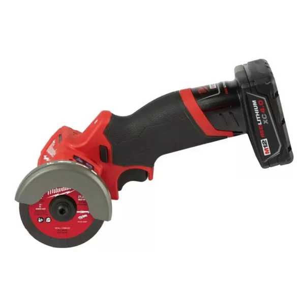 Milwaukee M12 FUEL 12-Volt 3 in. Lithium-Ion Brushless Cordless Cut Off Saw Kit with One 4.0 Ah Battery Charger and Bag