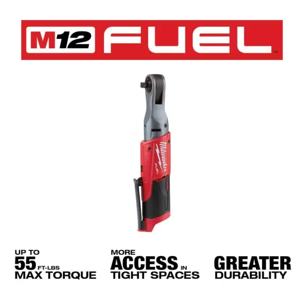 Milwaukee M12 FUEL 12-Volt Lithium-Ion Brushless Cordless 3/8 in. and 1/4 in. Ratchets with two 3.0 Ah Batteries