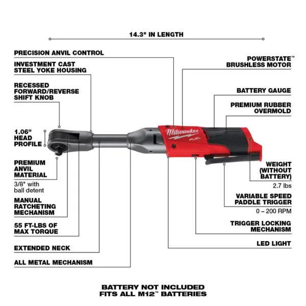 Milwaukee M12 FUEL 12-Volt Lithium-Ion Brushless Cordless 3/8 in. Ratchet and Impact and Inflator Combo Kit (Tool-Only Kit)