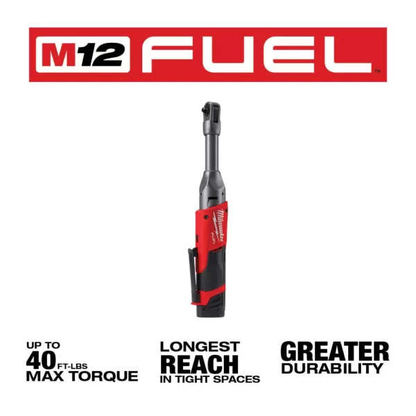 Milwaukee M12 FUEL 12-Volt Lithium-Ion Brushless Cordless 1/4 in. Extended Reach Ratchet Kit with One 2.0 Ah Batteries