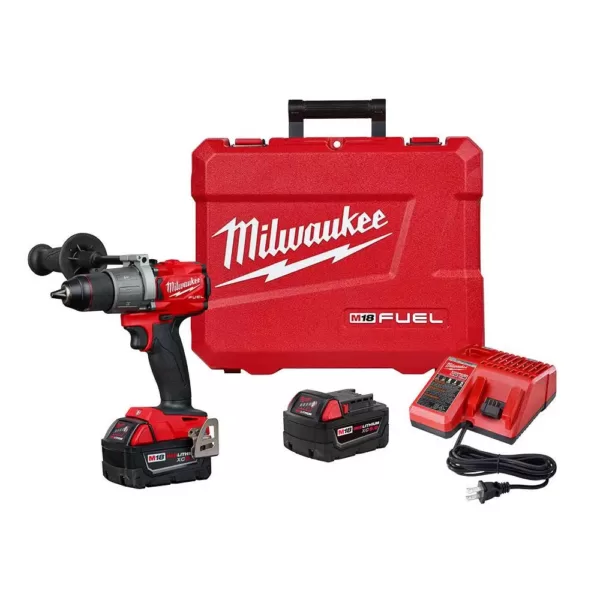 Milwaukee M18 Fuel 18-Volt Lithium-Ion Brushless Cordless 1/2 in. Hammer Drill Driver Kit with Two 5.0 Ah Batteries and Hard Case