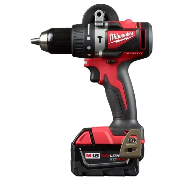 Milwaukee M18 18-Volt Lithium-Ion Brushless Cordless 1/2 in. Compact Hammer Drill/Driver Kit w/Two 4.0Ah Batteries and Hard Case