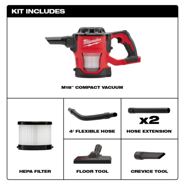 Milwaukee M18 18-Volt Lithium-Ion Cordless Compact Vacuum (Tool-Only)