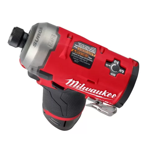 Milwaukee M12 FUEL SURGE 12-Volt Lithium-Ion Brushless Cordless 1/4 in. Hex Impact Driver Compact Kit with  M12 Flood Light