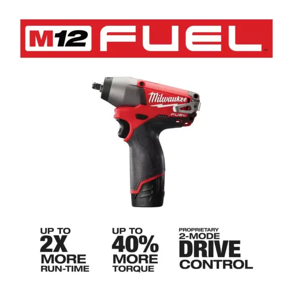 Milwaukee M12 FUEL 12-Volt Lithium-Ion Brushless Cordless 3/8 in. Impact Wrench Kit w/Two 2.0 Ah Batteries, Charger and Tool Bag