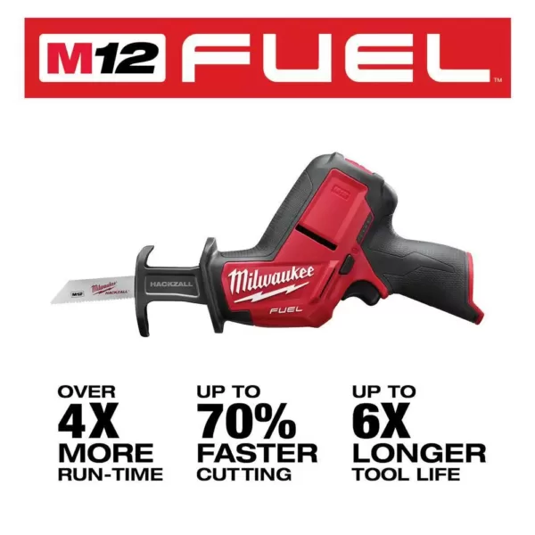 Milwaukee M12 FUEL 12-Volt Lithium-Ion Brushless Cordless Stubby 3/8 in. Impact Wrench and HACKZALL with two 3.0 Ah Batteries