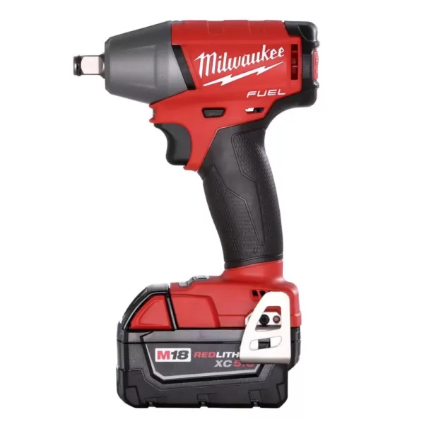 Milwaukee M18 FUEL 18-Volt Lithium-Ion Brushless Cordless 1/2 in. Impact Wrench Friction Ring with Two 5 Ah Batteries, Hard Case