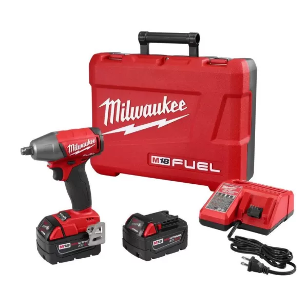 Milwaukee M18 FUEL 18-Volt Lithium-Ion Brushless Cordless 1/2 in. Impact Wrench Friction Ring with Two 5 Ah Batteries, Hard Case