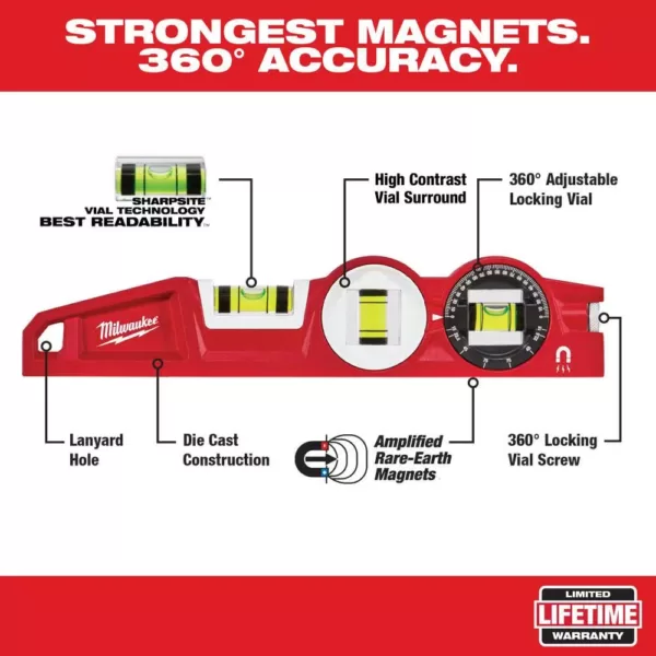 Milwaukee 10 in. / 24 in. / 48 in. REDSTICK Box and Torpedo Level Set