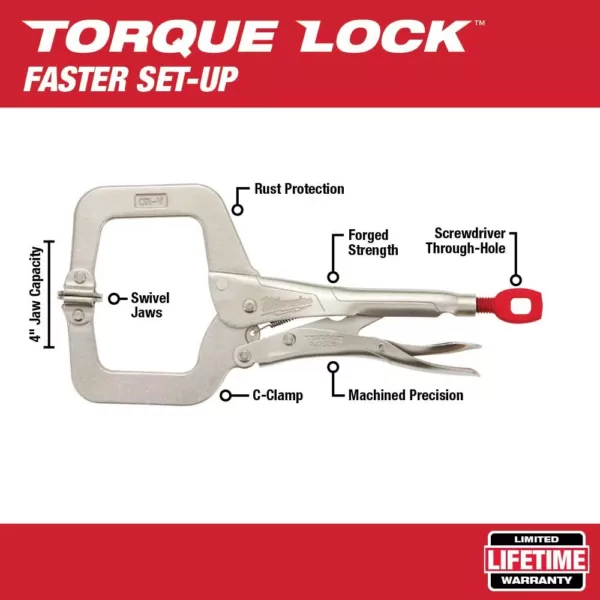 Milwaukee 11 in. Torque Lock Locking C-Clamp with Swivel Jaws