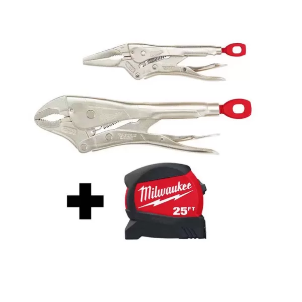 Milwaukee Torque Lock Locking Pliers Set (2-Piece) with 25 ft. x 1.2 in. Compact Wide Blade Tape Measure with 12 ft. Standout