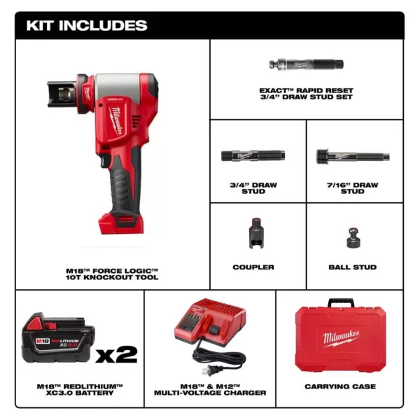 Milwaukee M18 18-Volt Lithium-Ion Cordless FORCE LOGIC Knockout Kit with (2) 3.0Ah Batteries, Charger, Hard Case