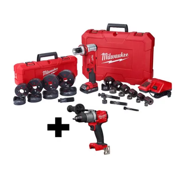 Milwaukee M18 18-Volt Lithium-Ion Cordless 1/2 in. to 4 in. Force Logic 6-Ton Knockout Tool Kit with Die Set and Hammer Drill