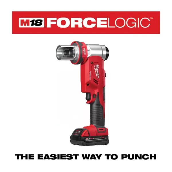 Milwaukee M18 18-Volt Lithium-Ion 1/2 in. to 4 in. Force Logic 6 Ton Cordless Knockout Tool Kit W/ Impact Driver & Step Bits